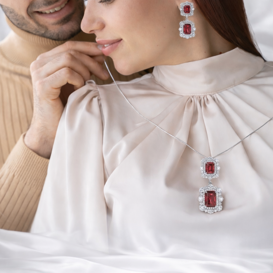 Exquisite Red Ruby Jewellery Set